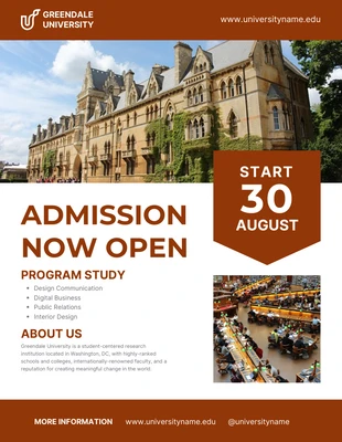 Free  Template: Affiche d'admission au collège moderne blanc et marron
