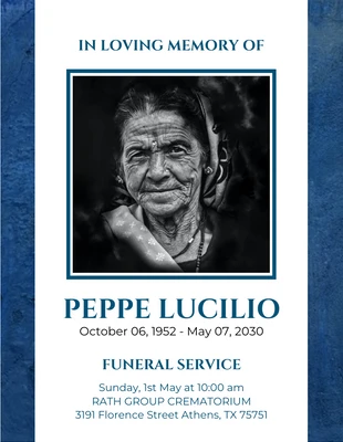 Free  Template: Folheto funerário moderno azul e branco