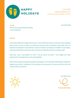 Free  Template: Papier à en-tête jaune et vert propre à l'entreprise Happy Holidays