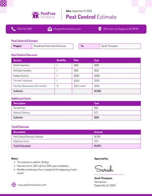 Free  Template: Plantilla de estimación de control de plagas