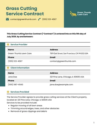 Free  Template: Grass Cutting Contract Template