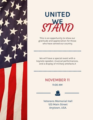 Free  Template: Poster per la Giornata dei Veterani con bandiera americana rossa e della Marina