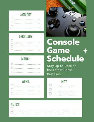Free  Template: Green Simple Console Game Schedule Template