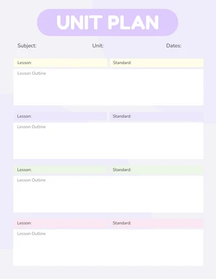 Free  Template: Soft Colorful Unit Plan