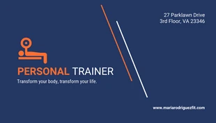 Free  Template: Cartão de visita de personal trainer esportivo moderno e simples nas cores marinho e laranja