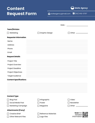 Free  Template: Blue and White Simple Content Forms