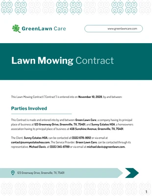 Free  Template: Lawn Mowing Contract Template