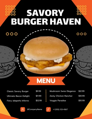 Free  Template: Black And Orange Geometric Burger Menu