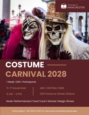 Free  Template: Maroon Brown Modern Costume Carnival Template