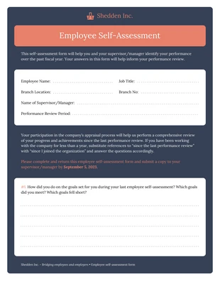 business  Template: Formulario anual de autoevaluación del rendimiento de los empleados