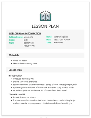 Free  Template: Plan de lección simple