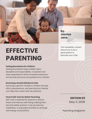 Free  Template: Grey And Dark Brown Parenting Newsletter