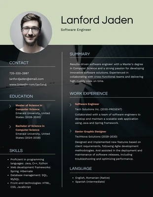 Free  Template: Dark and Pastel Color Tech Resume