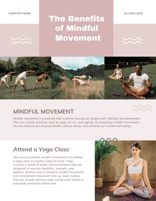 Free  Template: Branco e rosa Pastel Modern Yoga Class Creative Boletim informativo por e-mail