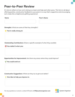 Free interactive Template: Peer-to-Peer Review Human Resource Form Template