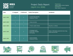 premium  Template: Rapport quotidien du projet modifiable vert sarcelle
