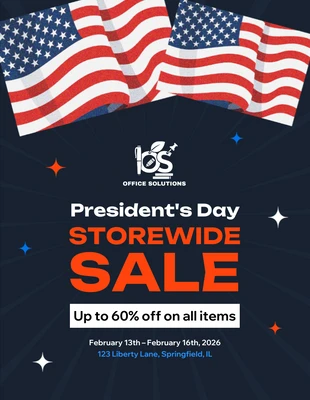 Free  Template: نموذج إعلان تخفيضات شاملة بمناسبة يوم الرؤساء