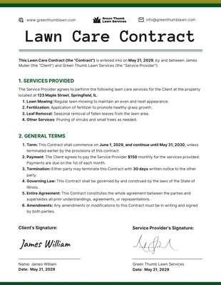 Free  Template: Lawn Care Contract Template