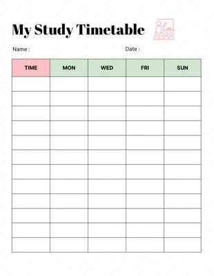 Free  Template: White Minimalist My Study Timetable Template