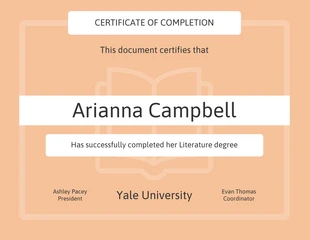 Free  Template: Certificat de fin d'études Light Peach