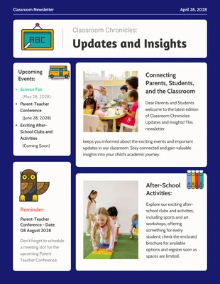 Free  Template: Bulletins d'information Fun Blue Illustrate Classroom