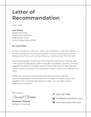 Free  Template: White Minimalist Recommendation Letters
