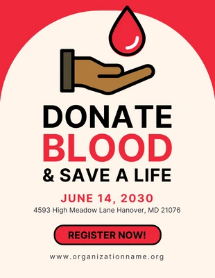 Free  Template: ملصق توضيحي بسيط باللونين الأحمر والبيج لليوم العالمي للمتبرعين بالدم