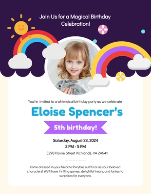 Free  Template: Invitación colorida del cumpleaños del arco iris