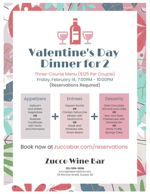 Free  Template: Dépliant Valentines Day Dinner