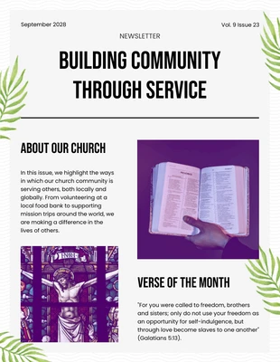 Free  Template: Newsletter mensile della chiesa minimalista in bianco e nero