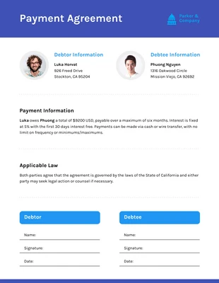 Blue Single Page Payment Agreement