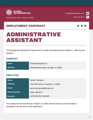 Free  Template: Modello di contratto per assistente amministrativo
