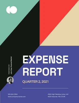 Free  Template: Relatório de despesas geométricas azuis e vermelhas da empresa