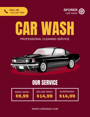 Free  Template: Panfleto de lavagem de carro minimalista vermelho e amarelo
