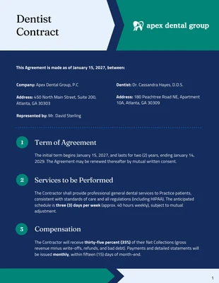 premium interactive Template: Modèle de contrat de dentiste