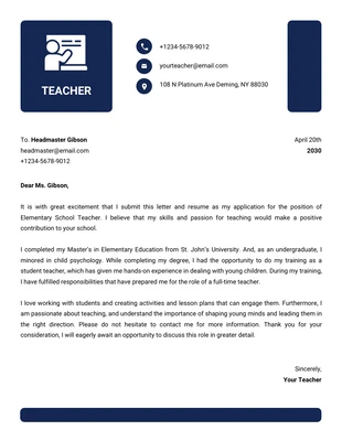 Free  Template: Carta intestata dell'insegnante professionale semplice blu scuro