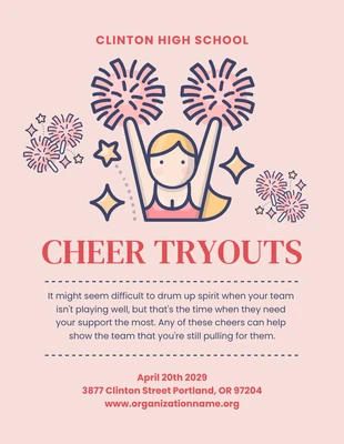 Free  Template: Rosa einfache Illustration Cheerleading Tryouts Poster