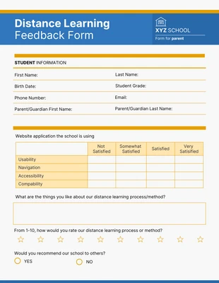 business  Template: Formulários simples de feedback sobre ensino à distância em azul e laranja