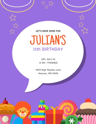 Free  Template: Invito di compleanno viola Emoji Party