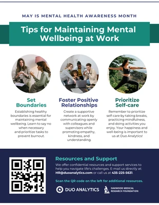 business and accessible Template: Poster del mese di sensibilizzazione sulla salute mentale di supporto sul posto di lavoro