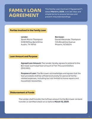 Free interactive Template: Vorlage für einen Darlehensvertrag zwischen Familienmitgliedern