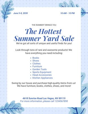 Free  Template: Baby Blue Cute Summer Yard Sale Flyer