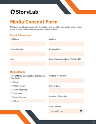 business interactive Template: Plantilla de formulario de consentimiento de medios