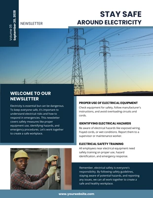 Free  Template: Boletim informativo de segurança para trabalhadores do setor elétrico em roxo escuro