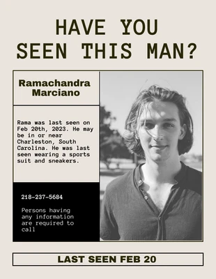 Free  Template: Cream Simple Retro Missing Person Flyer