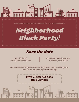 Free  Template: Invitación a la fiesta de barrio roja y marrón