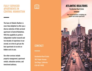 Free  Template: Orange Real Estate dreifach gefaltete Broschüre