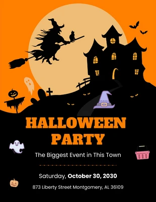 Free  Template: Orange and Black Illustration Halloween Party Invitation
