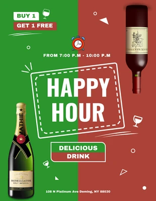 Free  Template: Invito Happy Hour rosso e verde