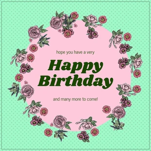 Free  Template: Floral Circle Happy Birthday Square Card